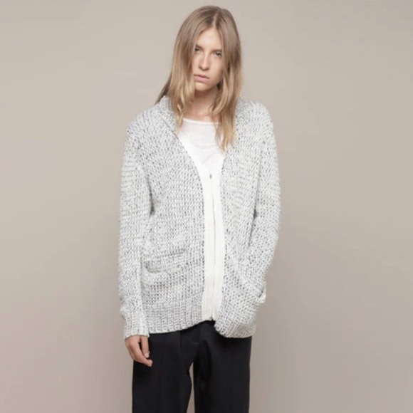 3.1 PHILLIP LIM Double Collar V-Neck Marled Yarn Wool Blend Cardigan chunky knit - Picture 2 of 16
